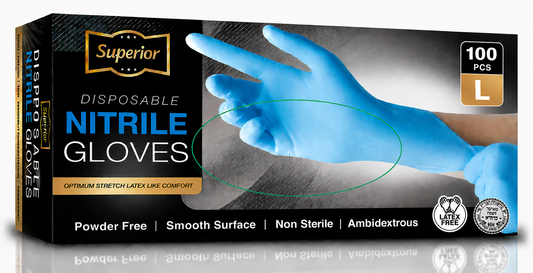 Nitrile Gloves Blue Large 'Superior' 10/100's