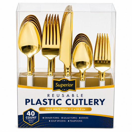 Superior Combo Cutlery Gold White Gold 8x (Spoons, Small Forks, Large Forks, Knives, Teaspoons) 12/CS