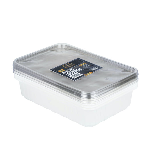 Plastic Containers Packed 1200cc Rect White W/Clear Lids