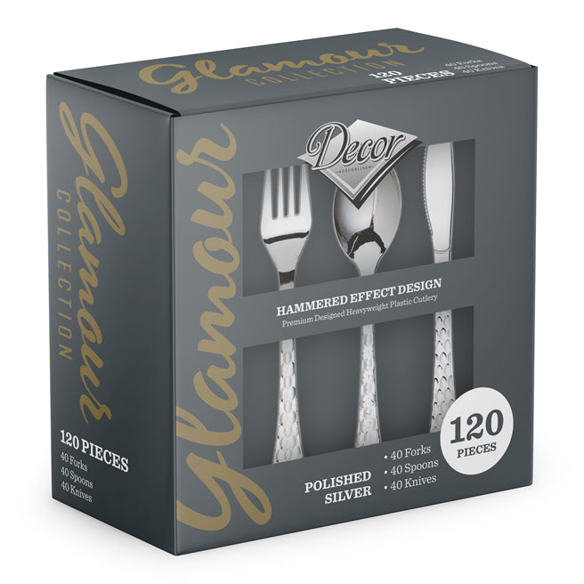 Plastic 'Glamour Design' Silver 'Decor' 40 x Spoons/Forks/Knives