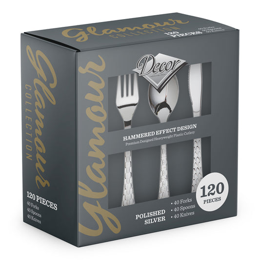 Plastic 'Glamour Design' Silver 'Decor' 40 x Spoons/Forks/Knives