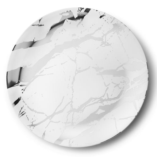 Round Serving Tray White & Silver