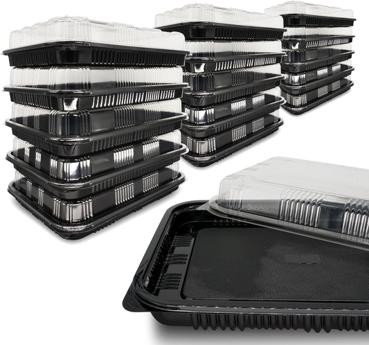 Plastic Black Tray Packed With Clear Lid 33.5cm x 24cm (9/13)