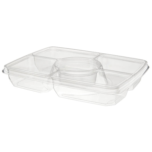 Plastic Clear Containers With Hinged Lids 14"x11" Rectangular 116oz 4 Compartment PLQ116C4R 60/CS