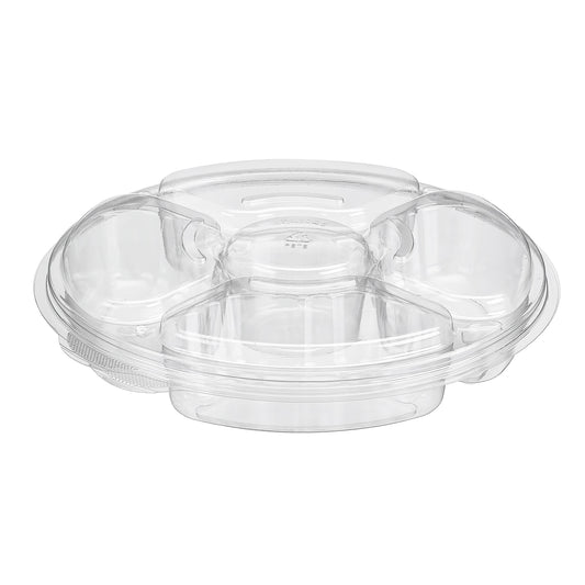Plastic Clear Containers With Hinged Lids 9" Round 42oz 5 Compartment PL042C 100/CS