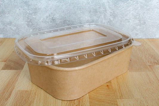 Kraft Containers Rectangular 1000cc With PET Clear Lids 'Ecosmart'