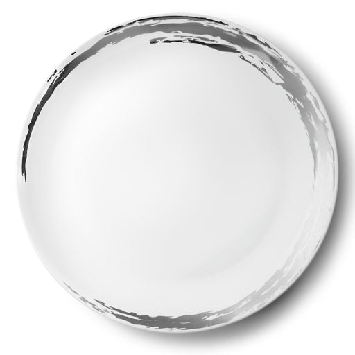 Round Serving Tray White & Silver