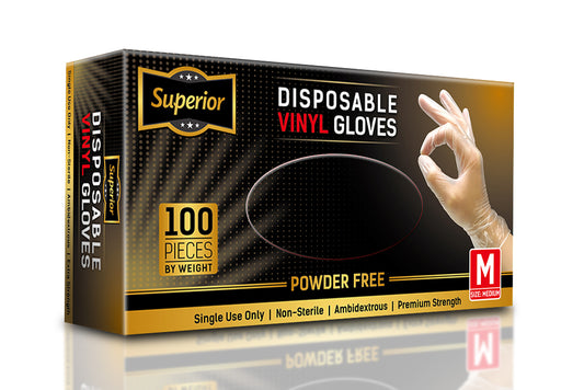 Vinyl Gloves Medium Clear 'Superior' Powder Free