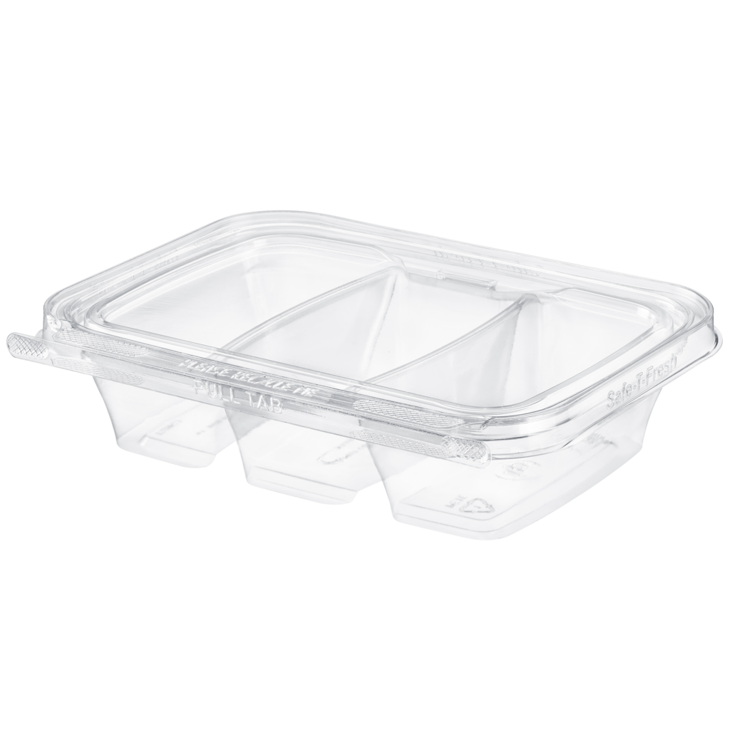 Plastic Containers Tamper Evident Rectangular Clear 3 Compartment (TS16C3) 16oz 18.7x14.3x4.6cm 192/CS