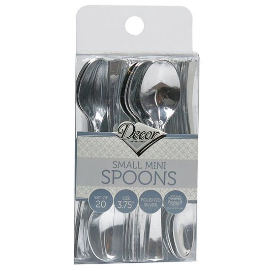 Mini Plastic Spoons 3.75" Silver Look - Elegant 'Decor'