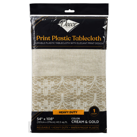 Plastic Tablecloths 54"x108" Cream/Gold 'Decor'
