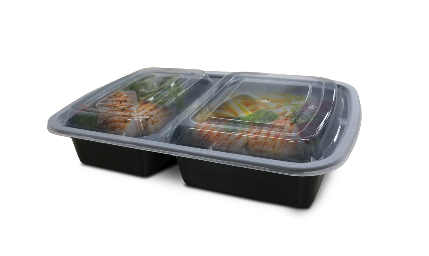 Plastic Container 2 Comp/33oz Black/Clear Lids 'Newspring'