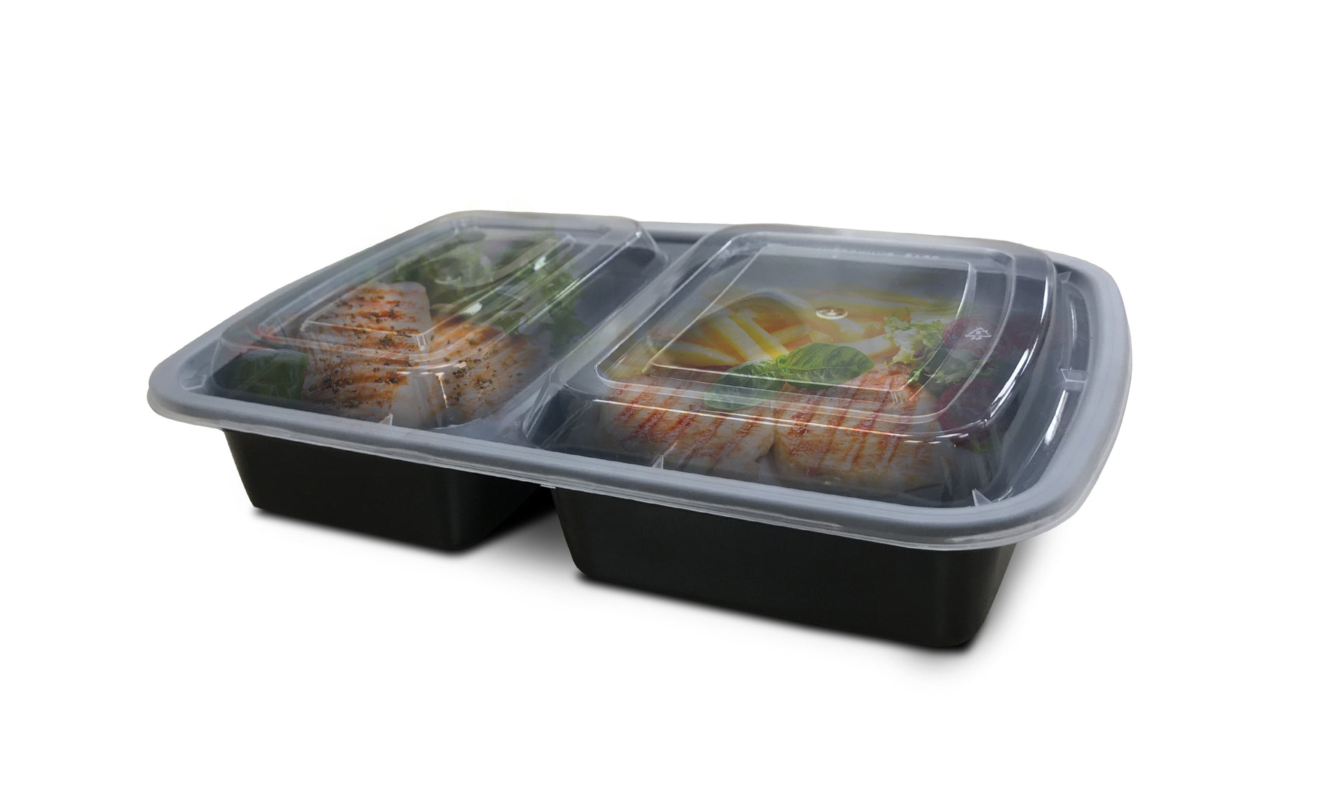 Plastic Container 2 Comp/33oz Black/Clear Lids 'Newspring'