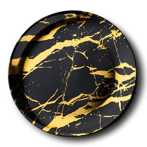 Round Serving Tray Black & Gold