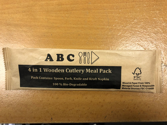Wooden Cutlery 4in1 Set Spoon/Fork/Knife/Napkin