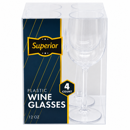 Plastic Wine Cups Clear 12oz 'Superior' 12/4's