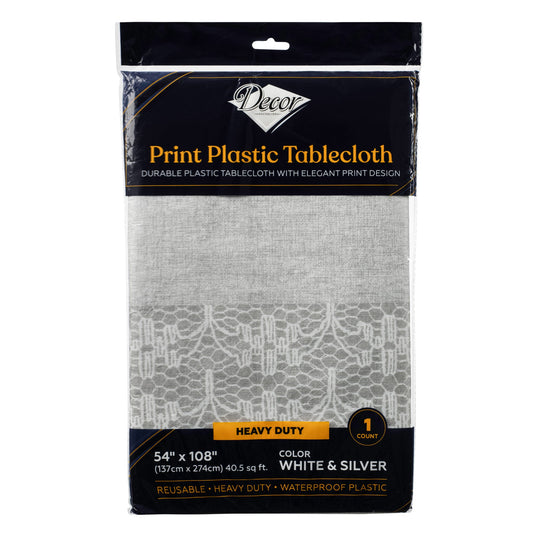 Plastic Tablecloths 54"x108" White/Silver 'Decor'