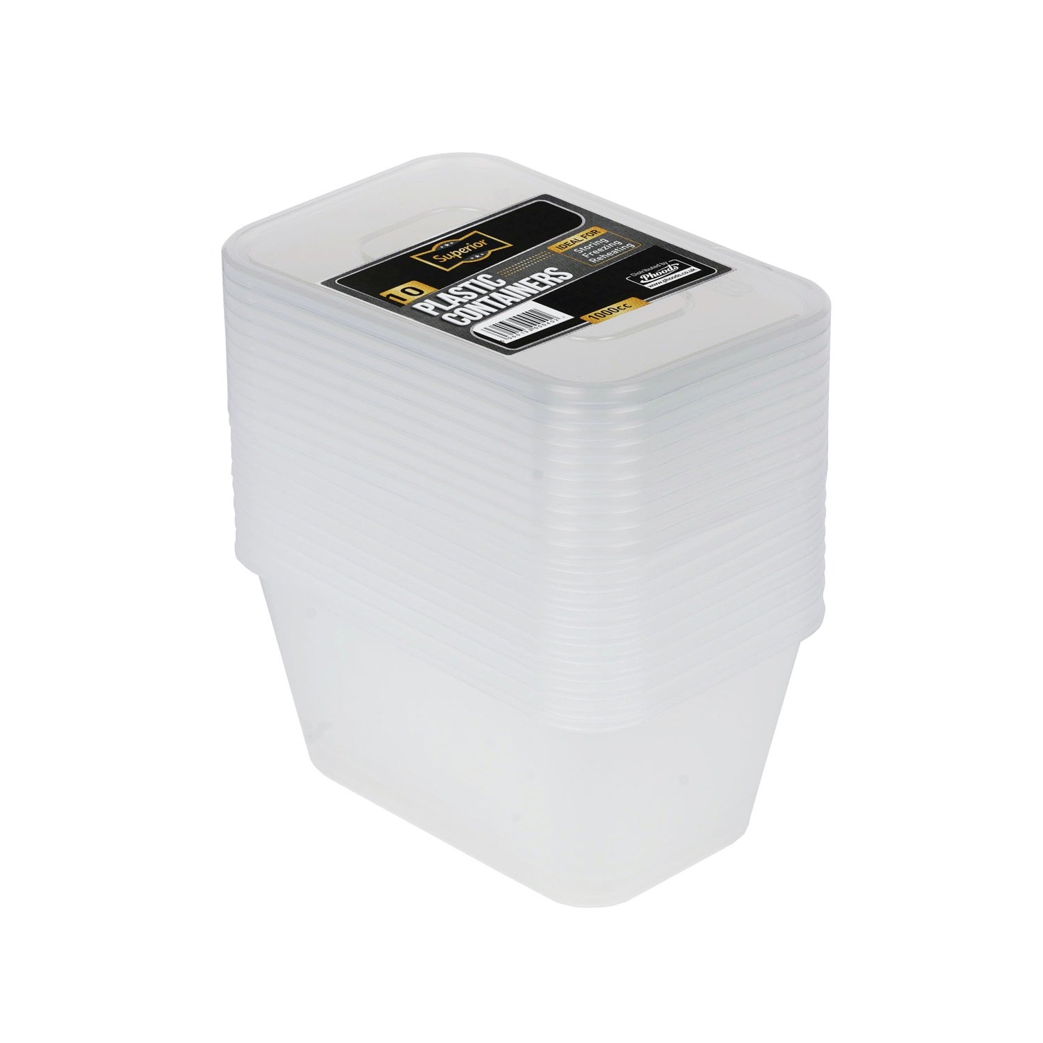 Plastic Containers Packed 1000cc Rect Clear 'Superior'