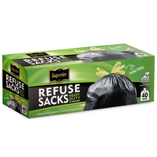 Black Drawstring Refuse Bags 50L Capacity 'Superior'