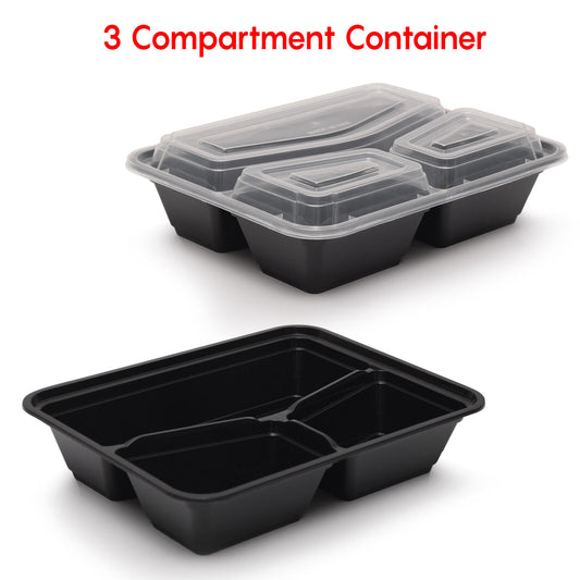 Plastic Container 3 Comp/32oz Black/Clear Lids 'SealPro'