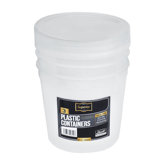 Plastic Containers Round Packed With Lids 86oz
