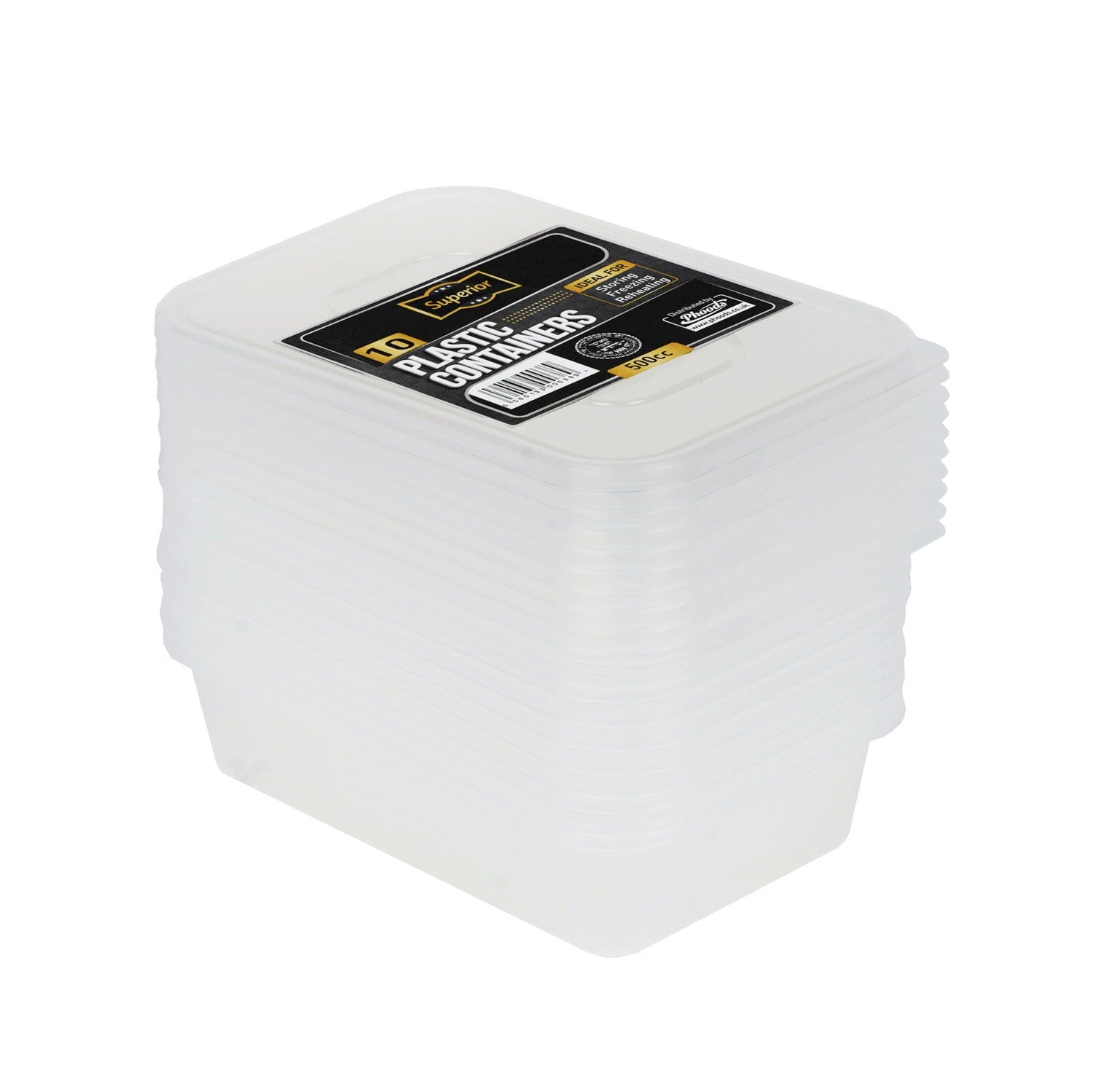 Plastic Containers Packed 500cc Rect Clear 'Superior'