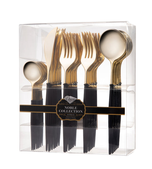 Cutlery Combo Gold/Black 8 x Spoons, 16 x Forks, 8 x Knives, 8 x Tea Spoons