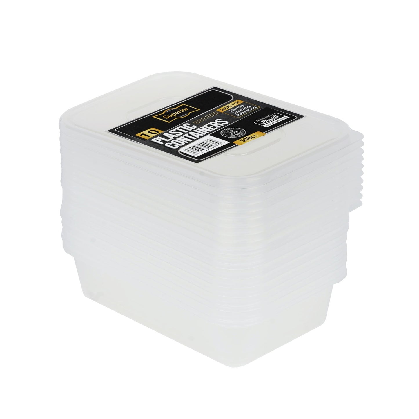 Plastic Containers Packed 500cc Rect Clear 'Superior'