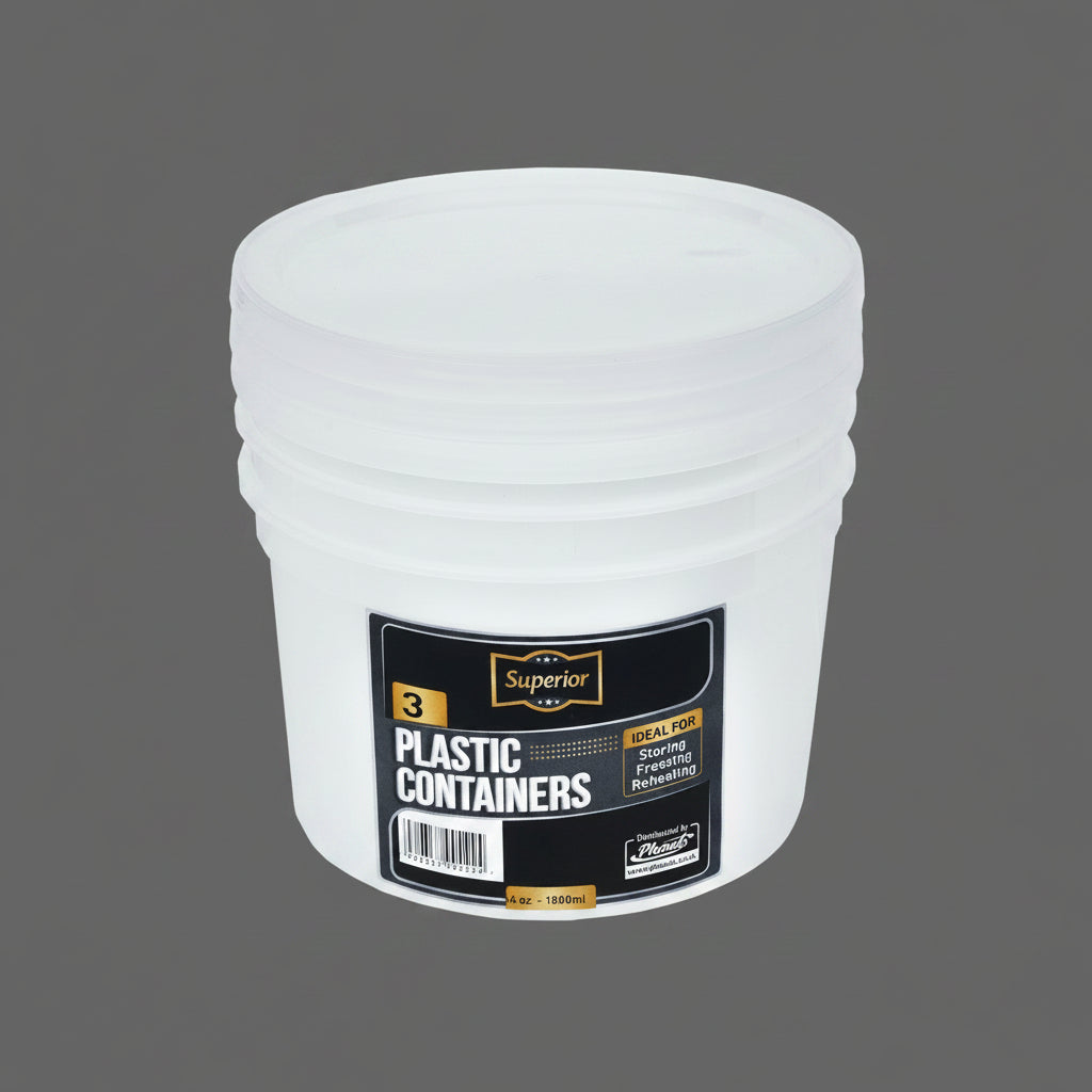 Plastic Containers Round Packed With Lids 64oz