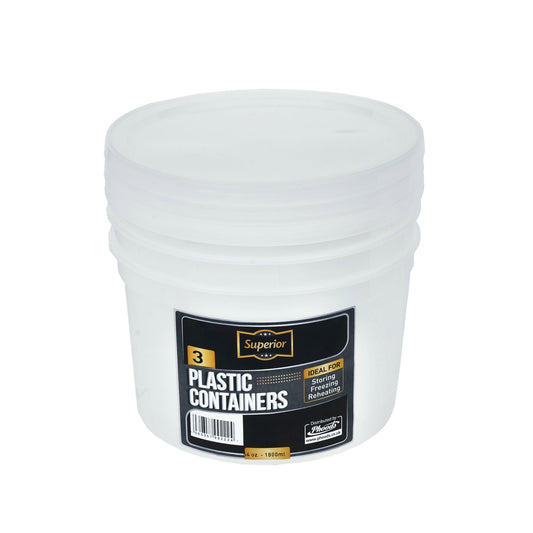 Plastic Containers Round Packed With Lids 64oz