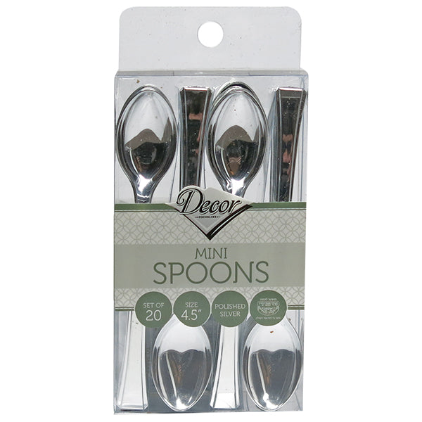 Mini Plastic Spoons 4.5" Silver Look - Elegant 'Decor'