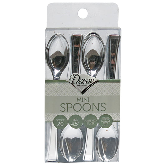 Mini Plastic Spoons 4.5" Silver Look - Elegant 'Decor'