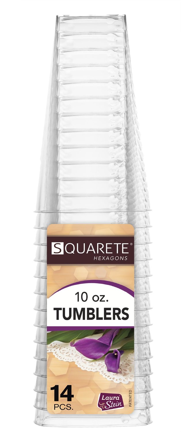 Plastic Square (Hexagon Design) Tumblers 'Crystal Touch' 10oz Clear