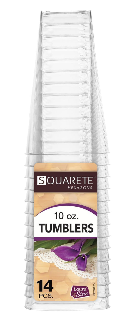 Plastic Square (Hexagon Design) Tumblers 'Crystal Touch' 10oz Clear